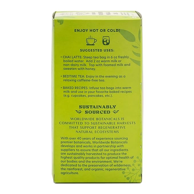 Worldwide Botanicals Rooibos Masala Chai Herbal Tea, 25 Tea Bags - Organic, Caffeine Free, Kosher, 50% More Herbs