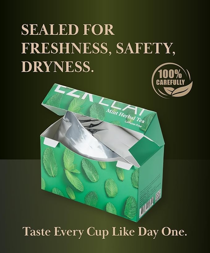 EZR Leaf Mint Herbal Tea, Caffeine Free Decaf, Pyramid Tea Bags 20 Counts 2.1 Once German Peppermint, Lemongrass, Licorice Blend for Relaxation, After-Meal, Bedtime
