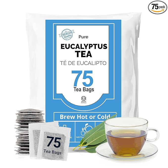 Akshit Eucalyptus Tea Bags, Dried Eucalyptus Leaves, Te De Hojas De Eucalipto, Herbal Tea, Sugar Free, Vegan, Caffeine Free, Non-GMO. Refreshing & Mint Tea Flavor.
