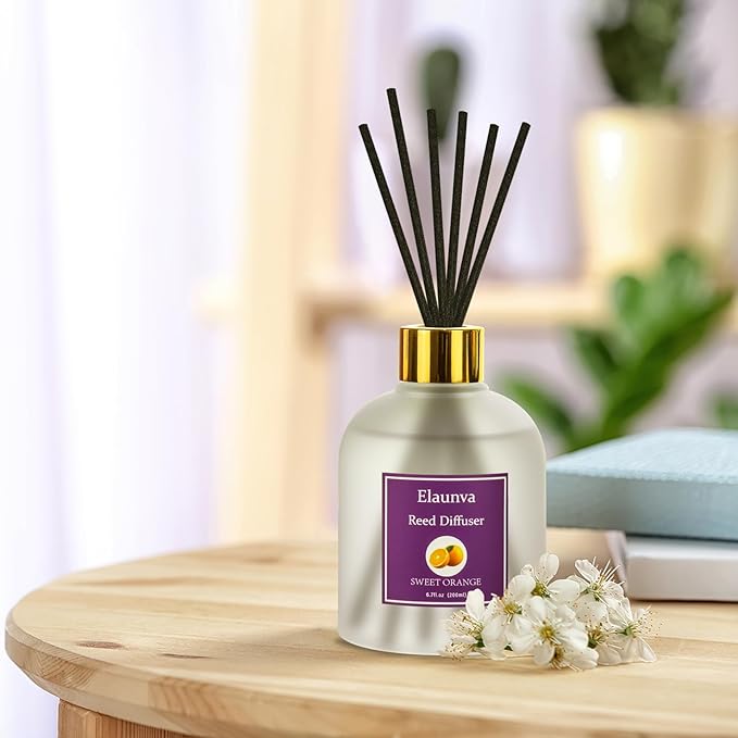 Sweet Orange Reed Diffuser Sets,6.7fl oz(200ml) with 8 Sticks,Fragrance/Aromatherapy for Office/Kitchen/Entryway/Bathroom,Gift Set,Shelf Decor,Home Accessories,Air Freshener(Sweet Orange)