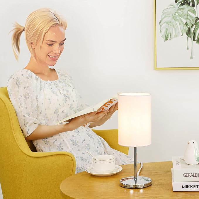 Lampwell Alee Small Table Lamp for Living Room,Set of 2,Modern Kids Night Table Lamp,Φ4.33×H12.21IN,Bulb Excluded,White