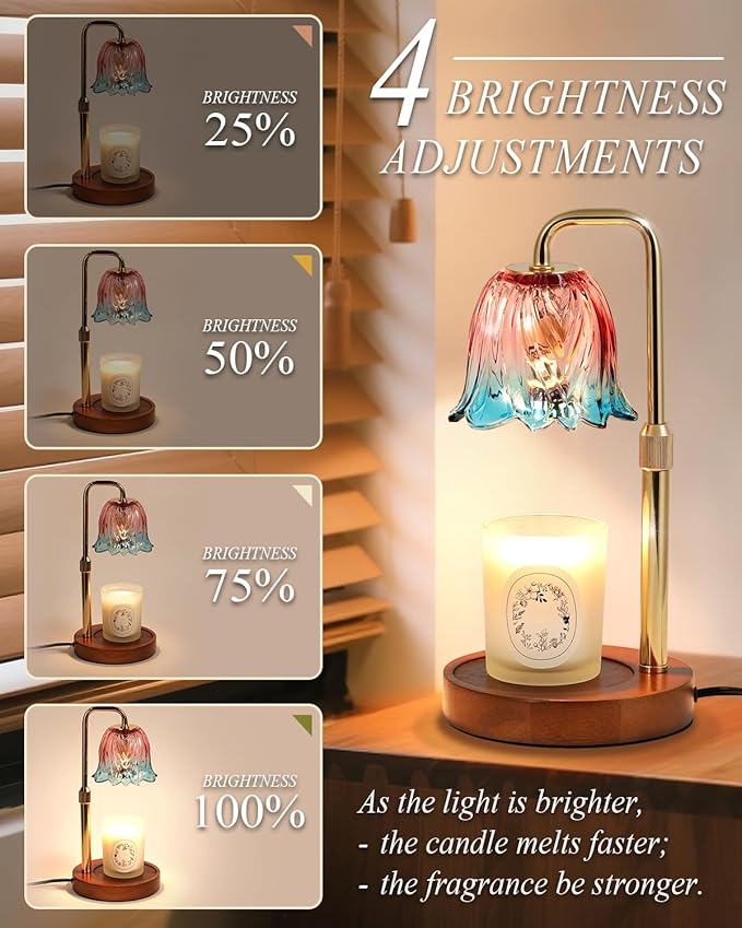 Flower Candle Warmer Lamp with Timer Dimmable, Candles Warming Lamp Height Adjustable, Christmas Gifts for Women, Candle Warmer Light for Jar Candles, Housewarming Gift, House Warming Gifts New Home
