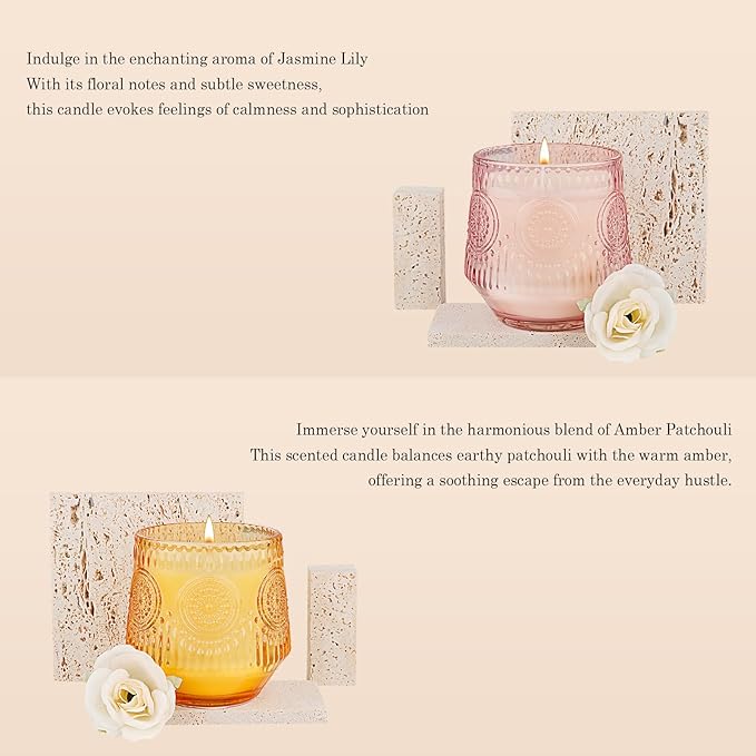Luxury Scented Candles Gift Set - Floral & Woody Soy Wax Candles in Glass Jars 4Pack 7 oz - Jasmine Lily/Lavender Eucalyptus/Magnolia Sandalwood/Amber Patchouli