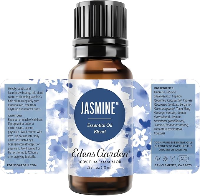 Edens Garden Jasmine Essential Oil Blend – 100% Pure Premium Grade, Natural & Synthetic-Free, Undiluted for Hair Care, Home Diffusers, Skin, Aromatherapy, Massage & Humidifiers 10 ml (.33 fl oz)