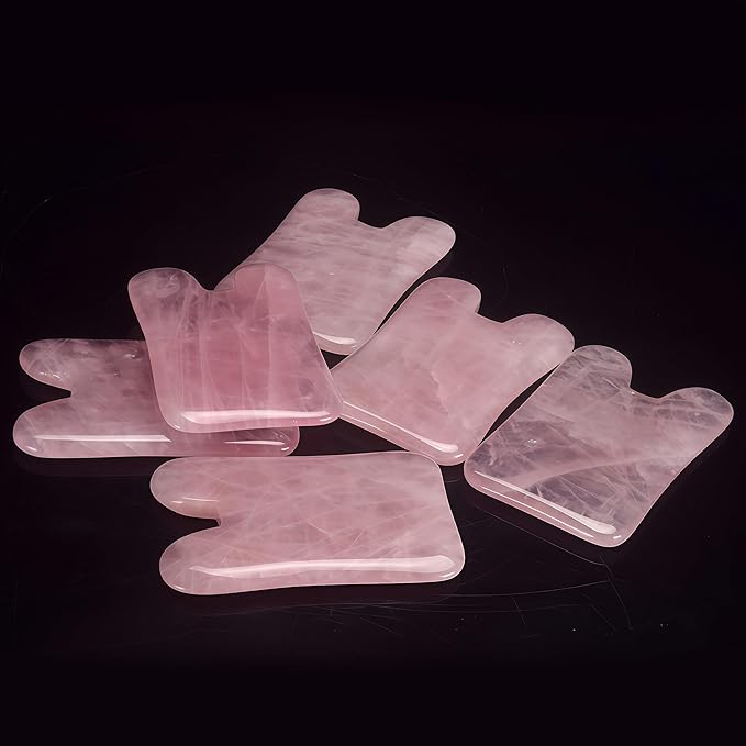 LZLRUN Rose Quartz Jade Roller Real Jade Gua Sha Board Mushroom Massager Face Lifting Tool Facial Guasha Massage Tool (Hill)