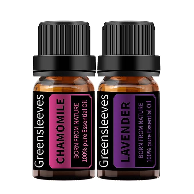 GREENSLEEVES Chamomile Lavender Essential Oil Set, 2 x 10ml Pure Plant-Based Fragrance Oil for Aromatherapy, Essential Oils for Diffuser, Massage, Bath Bomb, Scented Candle Soap Making