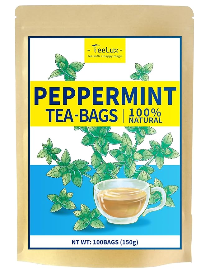 TeeLux Peppermint Tea Bags, Natural Peppermint Herbal Tea, Refreshing & Soothing Mint Tea, Caffeine Free, 100 Count