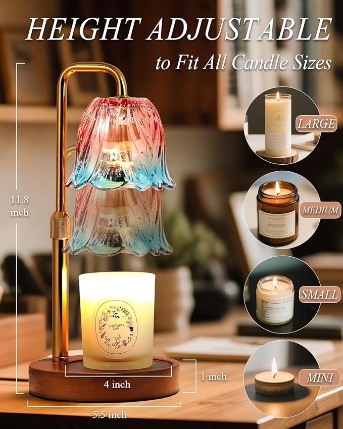 Flower Candle Warmer Lamp with Timer Dimmable, Candles Warming Lamp Height Adjustable, Christmas Gifts for Women, Candle Warmer Light for Jar Candles, Housewarming Gift, House Warming Gifts New Home