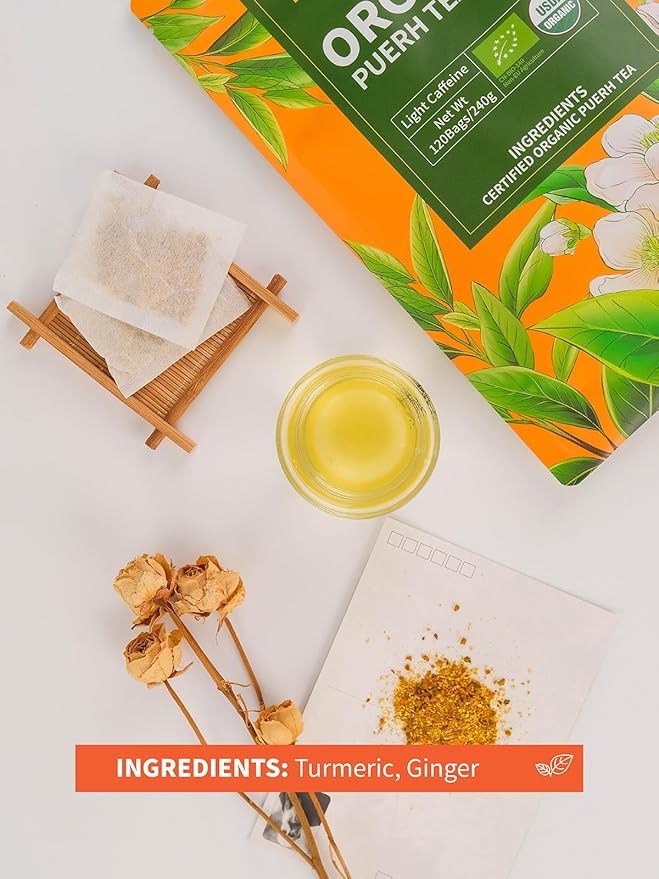 HYNTMYT Turmeric Ginger Tea Bags, Herbal Blend of Turmeric & Ginger Root, Warm & Light Spicy Flavor, Caffeine Free, 120 Count