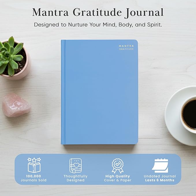 Gratitude Journal For Women & Men - Mental Health, Self Love & Self Care Journal - Blue - 5.8" x 8.3" - Mantra Planner