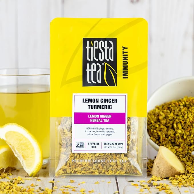 Tiesta Tea - Lemon Ginger Turmeric, Loose Leaf, Lemon Ginger Herbal Tea, Premium Blend, Non Caffeinated Herbal, Make Hot or Iced Brews Up to 25 Cups, 2.5 Ounce Resealable Pouch