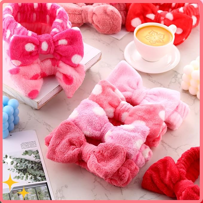 WILLBOND Spa Headband Bow Hairband Facial Makeup Women Face Wash Adjustable Skincare Headbands Flannel Towel Soft Head Wraps for Women Shower Washing Face(Cute,24 Pieces)