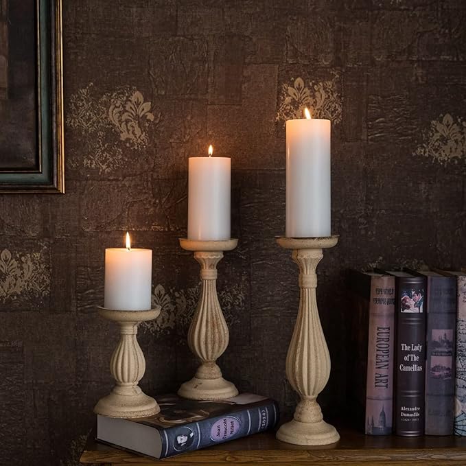 MOZEAL 3" x 4" Hand-Poured Unscented Candle,Dripless Pillar Candle Set of 3,Long Clean Burning,Approx 72 Hours Burn Time,Rustic Country Style,Wedding,Dinner,Christmas and Home Decor,White