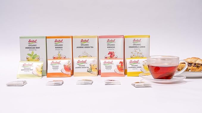 Sadaf Organic Chamomile Lemon Tea - Lemon Chamomile Tea Bags - Ideal for Hot or Iced Tea - Organic Herbal Tea - Kosher - 18 Wrapped Tea Bags