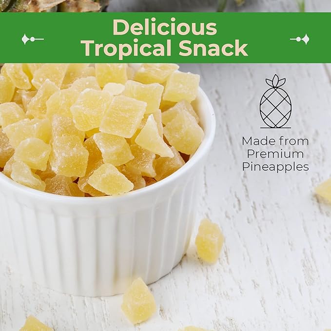 Sincerely Nuts - Dried Pineapple Chunks | Healthy Dehydrated Fruit Snack | Sweet Candied Chewy Tropical Pineapple Bits | Kosher, Vegan, Gluten Free, 2 (LB) Bag