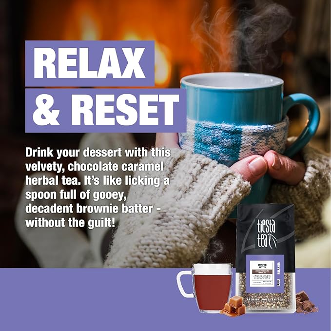 Tiesta Tea - Brownie Batter, Loose Leaf, Chocolate Caramel Herbal Tea, Non-Caffeinated Blend, Make Hot or Iced & Brews Up to 140-200 Cups, 16 oz Resealable Bulk Pouch