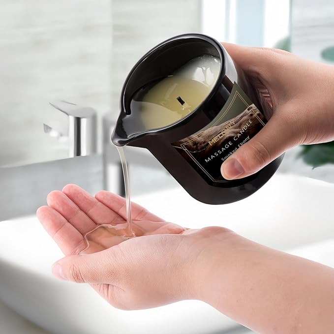 MELONY Luxury Massage Candle - Moisturising, Body Oil Candles for Muscle Relaxation, Home Spa, 8.1OZ (Smoked Ebony)