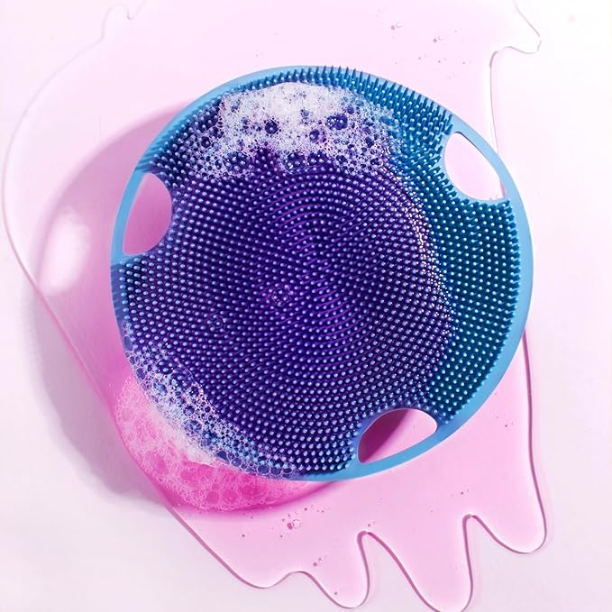 Boie USA Flat Body Scrubber - Soft Silicone-Like Exfoliating Shower Scrubber & Body Cleansing Brush - Stick-to-Wall Loofah Replacement - Antimicrobial Body Exfoliator for All Skin Types (Pink)