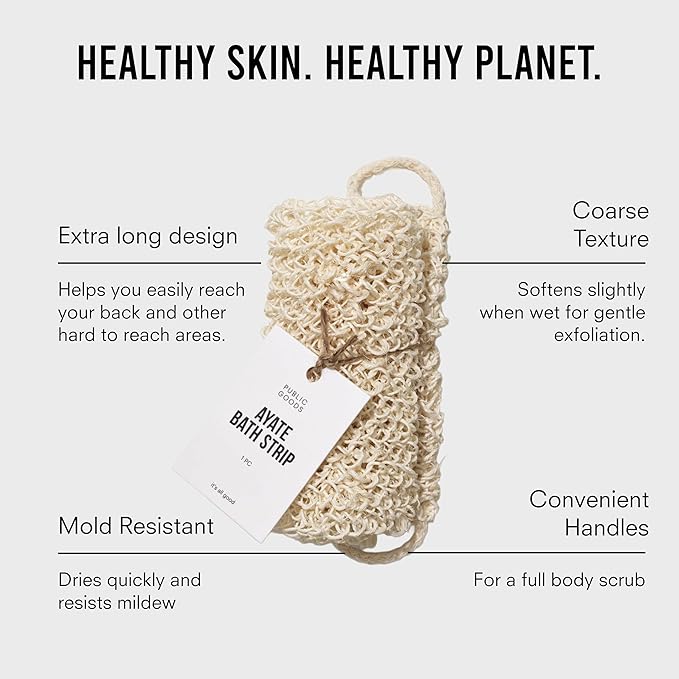 Public Goods Exfoliating Body Scrubber | Ayate Bath Strip for Shower | Back Scrubber Made with Natural Agave Fibers for Exfoliation | Plant-Based Loofah Alternative | 25 in. x 4 in. | 1 Count