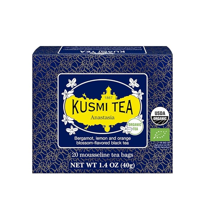 Kusmi Tea - Anastasia - Organic Black Tea with Bergamot & Lemon - Flavored with Orange Blossom - Caffeinated Tea - Inspired by the Iconic Earl Grey Tea - 20 Tea Bags