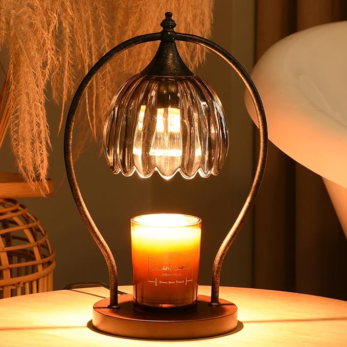 Candle Warmer Lamp, Vintage Dimmable Candle Warmer with Timer, Wax Melts Warmer for Jar Candles Birthday Gifts for Men & Women, House Warming Gifts New Home Decor for Bedroom Living Room, Gray Black