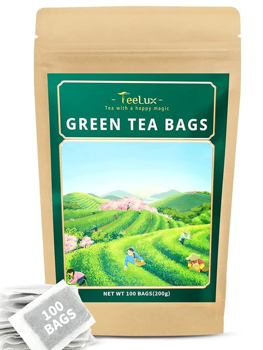 TeeLux Green Tea Bags, Natural Pure Green Tea, Super Antioxidant, Caffeinated, 100 Count Tea Bags to Support Overall Health