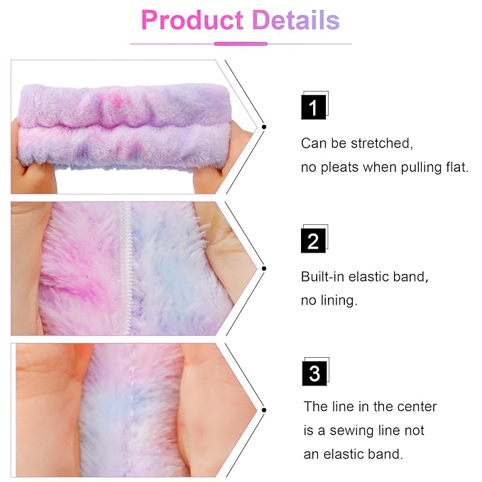 VELSCRUN 6 Pack Spa Headband, Makeup Headband, Face Wash Headbands, Skincare Headbands, Multicolour Purple Sponge Hair Band Bow Tie Spa Head Band for Washing Face Wristband Set Women Hair Accessories