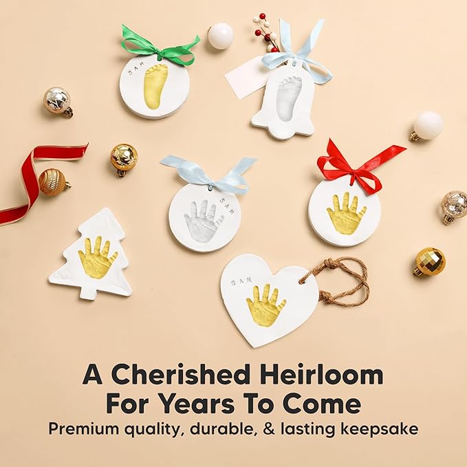 Baby Hand and Footprint Kit - Personalized Newborn Footprint Ornament, Clay Handprint Keepsake, Easy DIY Dog Paw Print Kit, Baby Shower Gifts for Boys, Girls, New Mom Gifts (Jingles)