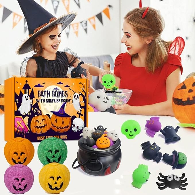 Spooky Bath Bombs for Kids with Surprise Inside, Bubble Bath Bomb with Halloween, Fruity Scents, Relaxing Aromas, Ideal Birthday Gift for Girls