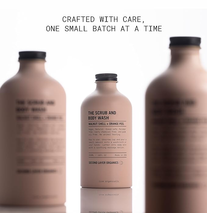 All Natural Body Scrub 10oz - Body Exfoliator with Walnut Shells and Orange Peel - Nourishing Cleanser & Body Scrub - Clean Beauty - Vegan Body Care - Organic Loofa Included