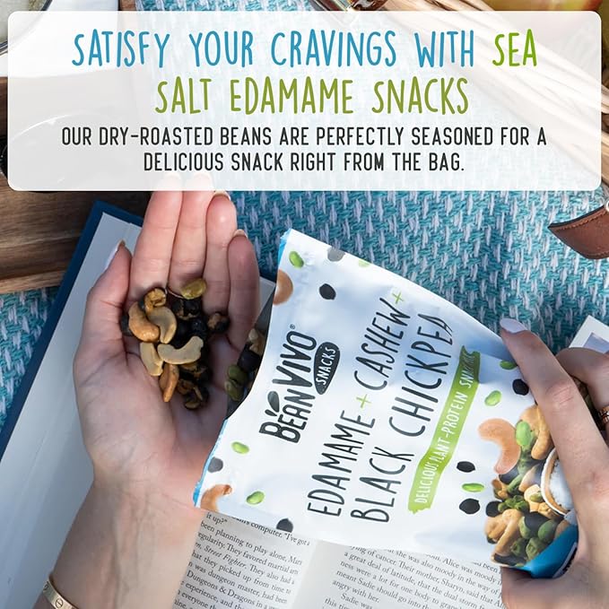 BeanVIVO Healthy Snacks for Adults & Kids with 7g Protein & 5g Fiber per Serving with Dried Edamame, Roasted Cashew and Chickpeas - Vegan & Gluten Free - Keto Friendly & Non-GMO - 3-Pack (4.5 oz Each Pouch)