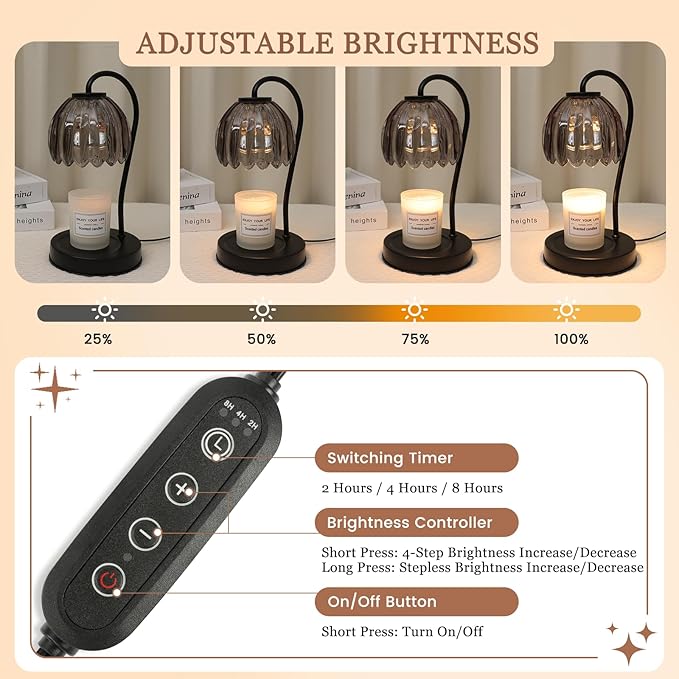 Vintage Candle Warmer Lamp, Dimmable Candle Warmer with Timer & 2 Bulbs - Electric Candle Lamp Wax Warmer for Scented Jar Candles, Housewarming Gifts New Home Decor