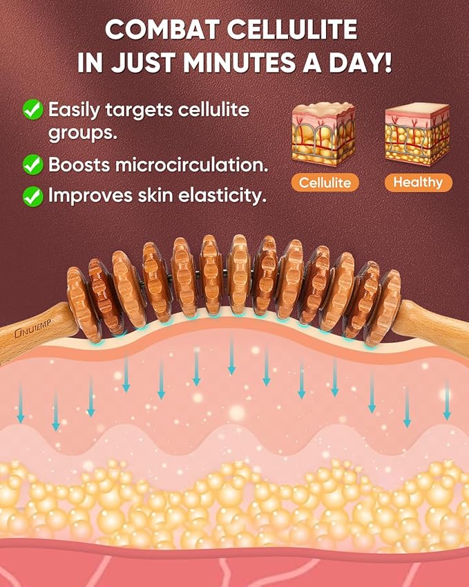 ONUEMP 2PCS Wood Therapy Massage Tools, Wooden Massage Roller Stick & Back Massager Roller Rope, Maderoterapia Kit Colombiana for Lymphatic Drainage, Anti Cellulite, Body Sculpting, Ease Deep Tissue