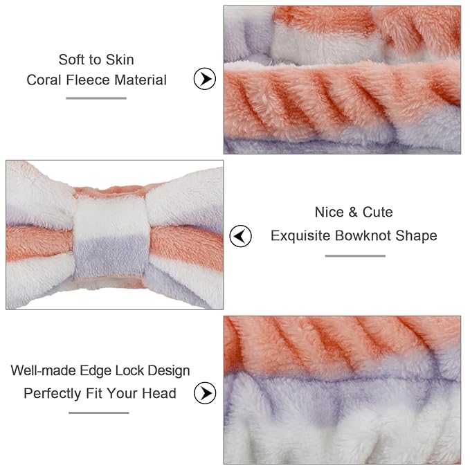 Ondder 8 Pack Spa Headbands for Face Washing - Fluffy Shower Cosmetic Face Wash Head Bands for Women & Girls - Leopard & Polka Dot Solid Color