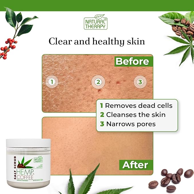 Natural Therapy Hemp & Coffee Salt Scrub – Exfoliating Body Scrub for Women – Moisturizing and Nourishing Skin – with Pure Oils and Dead Sea Minerals (23.28 Oz)