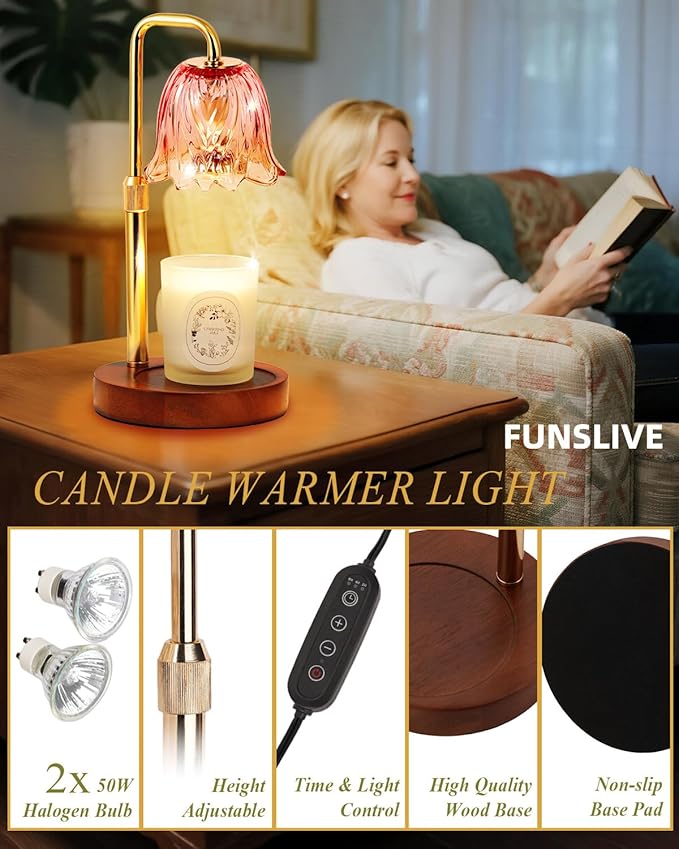 Flower Candle Warmer Lamp with Timer Dimmable,Candle Warming Lamp Height Adjustable,Candles Warmer Light for Jar Candles,Christmas Gifts for Women,House Warming Gifts New Home Decor