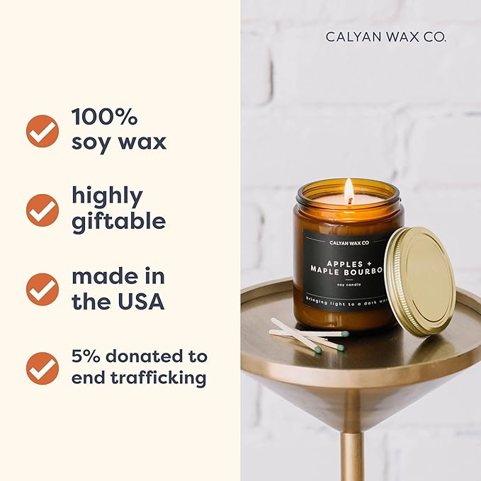 Calyan Wax Co. Soy Wax Candle, Seaside + Citrus Scented Candle, 57 Hour Burn Time, Aromatherapy Soy Candles, Non Toxic & Vegan Soy Wax, Amber Glass Jar Scented Candles, 7.2oz