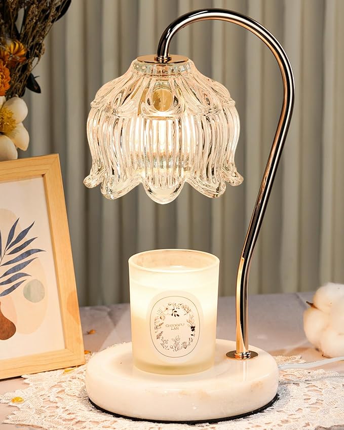 Candle Warmer Lamp with Timer & Dimmable, Height Adjustable Christmas Candle Warming Lamp Gift, Birthday Gifts for Women Mom, House Warming Gifts New Home Marble Base Wax Melt Warmer for Jar Candles