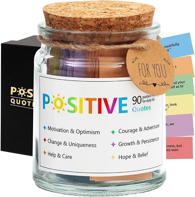 Positive Affirmations Jar,Positive Affirmation Cards for Women,Inspirational Encouragement Cards,Thoughtful Birthday Gifts for Women Men Friends Teens Kids,Motivational Desk Decor for Coworkers Boss