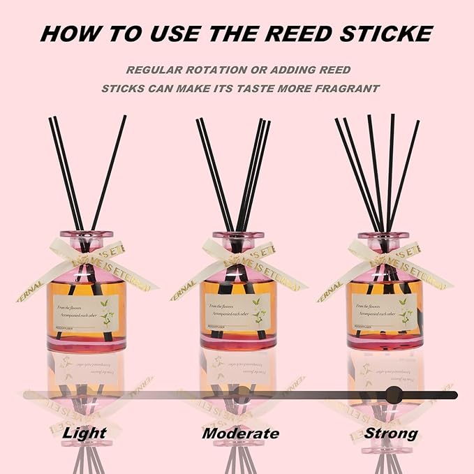 Reed Diffuser Essential Oil Set - Rose Fragrance Air Freshener (4.4 Fl Oz) for Home, Bathroom, Bedroom, Office Decor