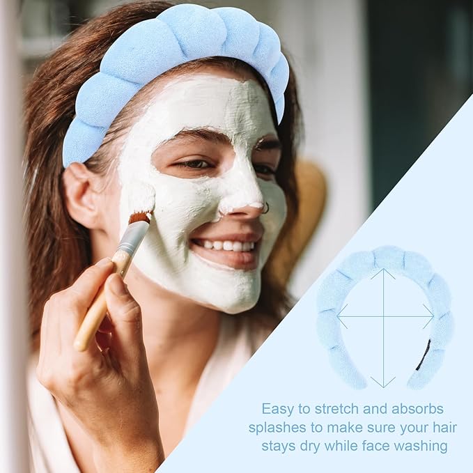 3 Pack Spa Headbands - Terry Cloth Puffy Hair Bands for Skincare, Makeup Removal, and Face Washing