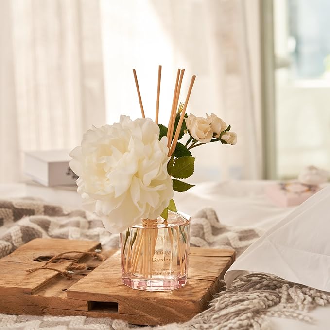 COCORRÍNA Reed Diffuser - Peony Garden 8.5oz Flower Reed Diffuser Set with 8 Sticks, Home Fragrance Reed Diffuser for Home Bedroom Office Bathroom Shelf Decor (Master Collection)