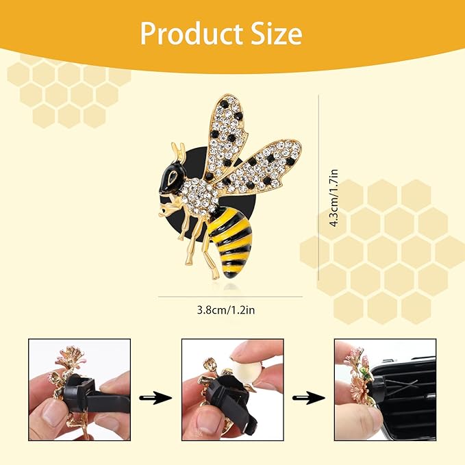 Bee Car Decor,2pcs Cute Bumblebee Car Air Freshener Vent Clip,Bling Yellow Bee Alloy Vent Clips Dashboard Accessories with Rhinestones,Refillable Diffusers