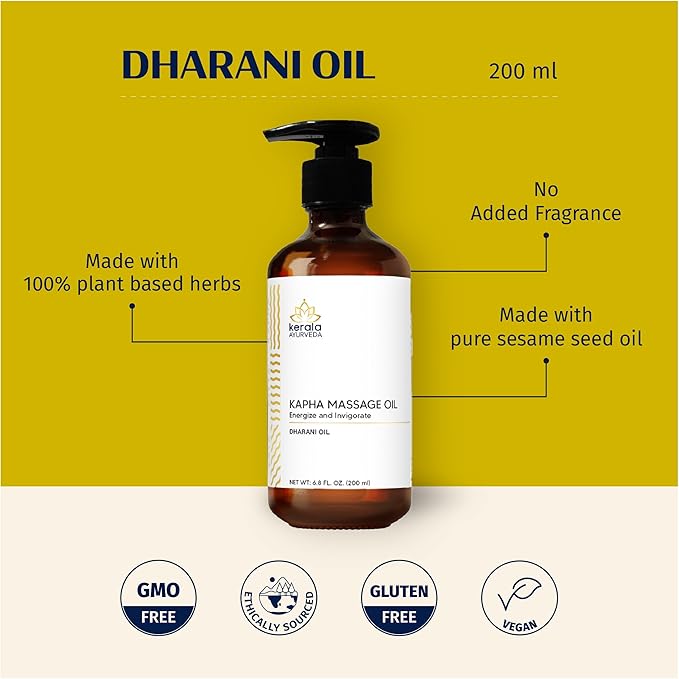 Kerala Ayurveda Nourishing Herbal Body Massage Oil | Tamarind Leaf and Ginger extracts Rich | Revitalizing Oil | Ideal for Balancing Kapha Dosha | Kapha Massage (Dharani) Oil - 6.8 Fl Oz