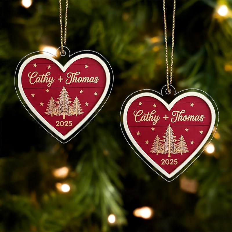 Personalized Our First Christmas Ornament, Custom Couple Ornament for Newlyweds, Engagement Gift, Wedding Anniversary Holiday Keepsake Acrylic Ornament β Personalized Christmas