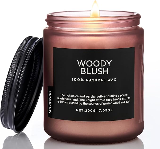 M&SENSE Woody Blush - Rose Vetiver Scented Candles 7.05oz 50 Hour Long Lasting Burn Non Toxic Natural Luxury Candle Gifts for Women,Aromatherapy Gifts for Relaxing Spa