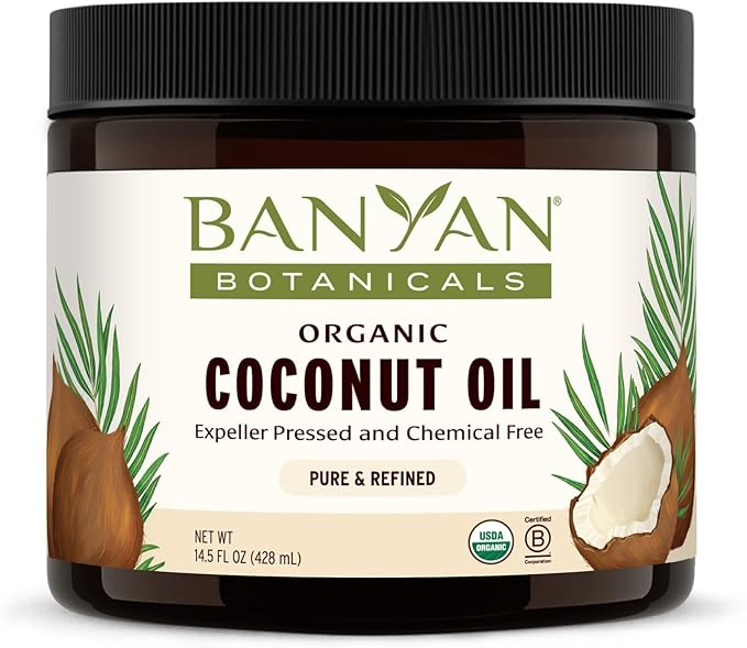Banyan Botanicals Coconut Oil – Expeller Pressed Organic Coconut Oil – Massage Oil for Naturally Hydrated Skin and Hair – 14.5 oz – Refined, Non GMO, Sustainably Sourced