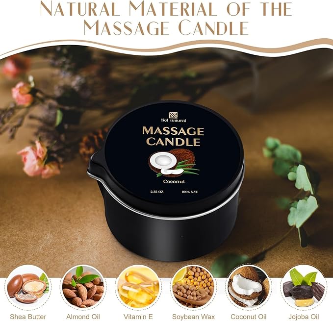 3 Pack Massage Oil Candles 2.35oz Low Temp Massage Candles 3 Scent Vanilla, White Tea, Coconut Spa Therapy Body Oil Home Gift for Relaxation, Couples, or Self-Care (Vanilla, White Tea, Coconut)