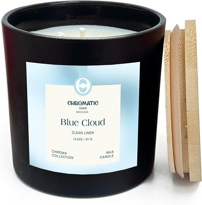 Fresh Linen Scented Candle for Women, Blue Cloud 3-Wick Candle for Home Scented with Fresh Linen, 14.5 oz Coconut Soy Wax Candle with 60 Hour Burn Time