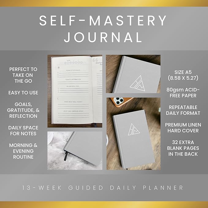 Self-Mastery Journal for Men - Daily Productivity Journal for Happiness, Gratitude Journal, Mindfulness, Self Care & Reflection – Goal Journal, Guided Journal for Men & Women – Inspirational Journal